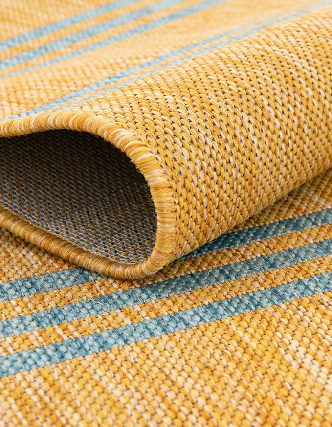Unique Loom Jill Zarin Outdoor Collection Area Rug - Anguilla (7' 10'' x 10' Rectangle, Yellow and Aqua/Light Blue)