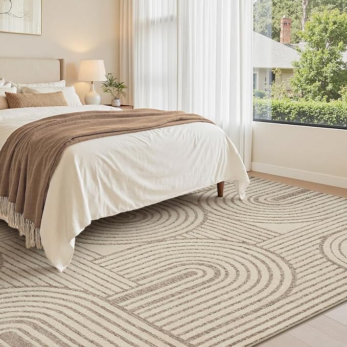Brown Neutral 8x10 Area Rugs Textured Tufted Rugs for Living Room Bedroom Rug-Carpet Taupe Tan Geometric Moroccan Modern Rug Washable