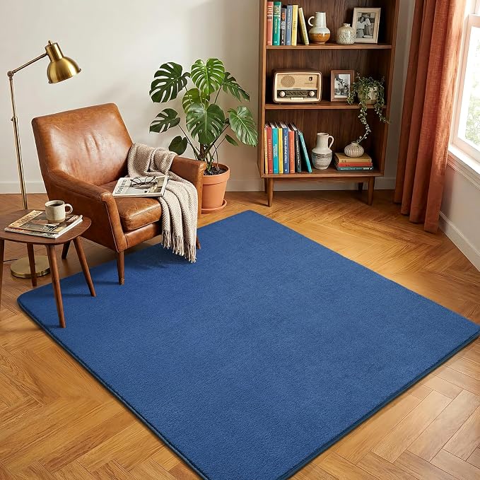 Amearea 4x4 Square Area Rugs for Bedroom Living Room, Blue Memory Foam Rug | Thickened Fluffy Indoor Washable Rug, Modern Non Slip Minimalist Carpet for Entryway Kids Boys Girls Dorm Nursery Room Decor