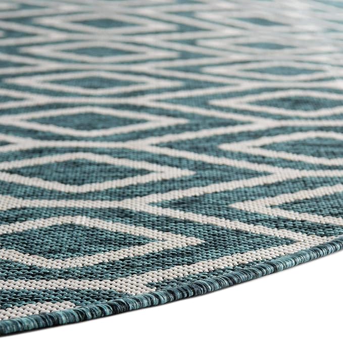 Jill Zarin Outdoor Collection Area Rug - Turks and Caicos (6' 7" Round Teal/Ivory)