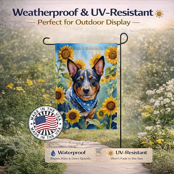 Caroline's Treasures DAC6013GF Australian Cattle Dog in Sunflowers Garden Flag Mailbox Flag Decorative Yard Flag Banner Outside Patio Artwork Yard Flower Beds, Garden Size, Multicolor
