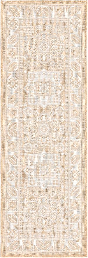 Unique Loom Outdoor Aztec Collection Area Rug - Chalca (2' x 6' 1" Runner, Natural/ Ivory)
