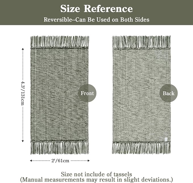 Boho Sage Green Kitchen Runner Rug, 2' x 4.3' Washable Bathroom Rug | Modern Farmhouse Hand-Woven Bathroom Mat, Washable Front Door Mats Reversible Entry Carpet for Laundry Bedroom Porch Decor