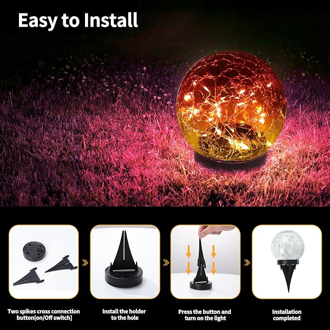 JKIMK Solar Globe Lights Outdoor Waterproof - Cracked Glass Ball Lights for Garden, Patio, Yard, Lawn and Backyard Decor - Decorative Orbs for Outside