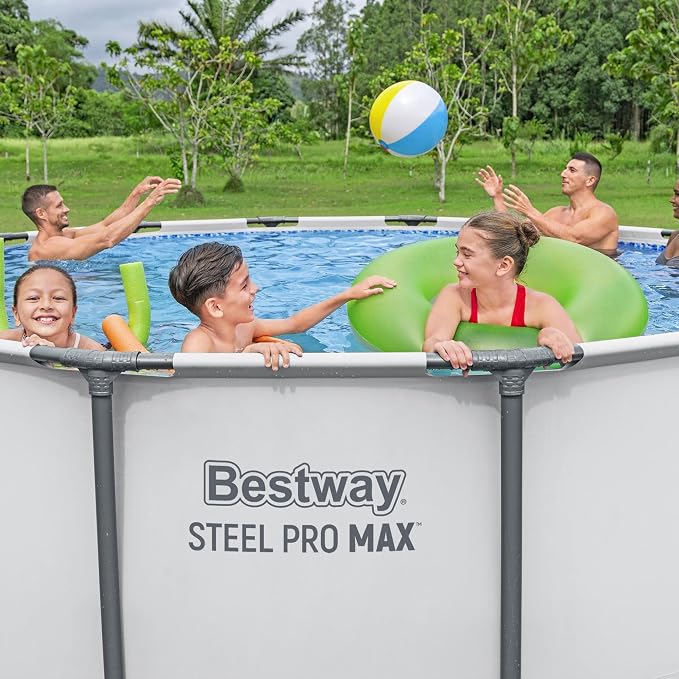 Bestway Steel Pro MAX 13' x 48" Above Ground Swimming Pool Set with Pump | Durable Round Metal Frame Outdoor Backyard Pool, Puncture-Resistant Liner - Ladder and Cover Included, Gray