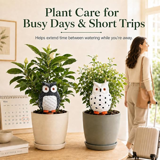 Terracotta Watering Spikes 4 Pack, Cute Self Watering Plant Spikes, Clay Plant Watering Devices, Slow Release Self Watering Planter Insert for Indoor Outdoor Potted Plants (Owl) | Porous terracotta, Top refill design, Decorative owl shape, Easy plant care