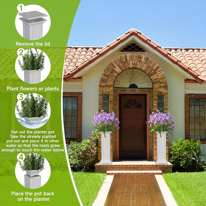 Vixzen Tall Outdoor Resin Planters, Large All-Weather Garden Pots for Patio, Porch, Balcony and Backyard, Durable Crack-Resistant Design for Flowers and Trees (Ashen, 13.98"×13.98"×36.02")