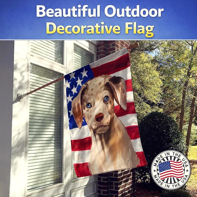 Caroline's Treasures CK6479CHF Catahoula Leopard Dog American Flag House Flag Large Porch Sleeve Pole Decorative Outside Yard Banner Artwork Wall Hanging, Polyester, House Size, Multicolor
