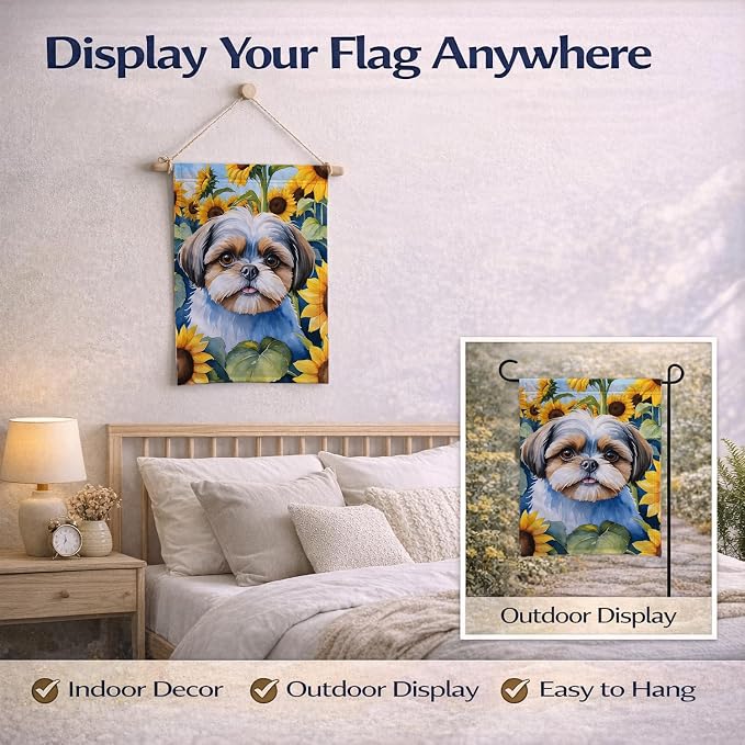 Caroline's Treasures DAC6162GF Shih Tzu in Sunflowers Garden Flag Mailbox Flag Decorative Yard Flag Banner Outside Patio Artwork Yard Flower Beds, Garden Size, Multicolor