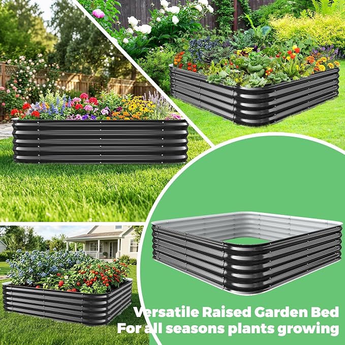 Black Painted Galvanized Raised Garden Bed, Garden Planter Bed Outdoor, Heavy Duty Rustproof Steel Raised Bed Kit for Gardening Vegetables Fruits Flowers Grow (Black, 4x4x1.5ft)