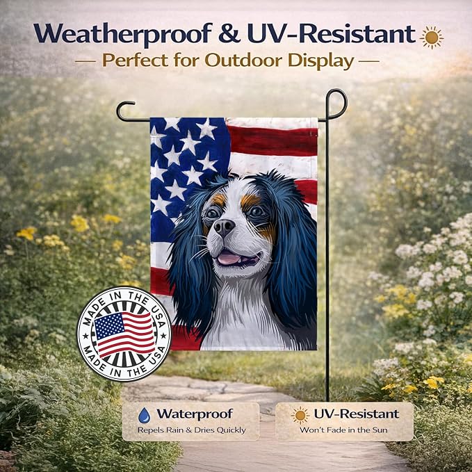 Caroline's Treasures CK6591GF King Charles Spaniel American Flag Garden Flag Mailbox Flag Decorative Yard Flag Banner Outside Patio Artwork Yard Flower Beds, Garden Size, Multicolor
