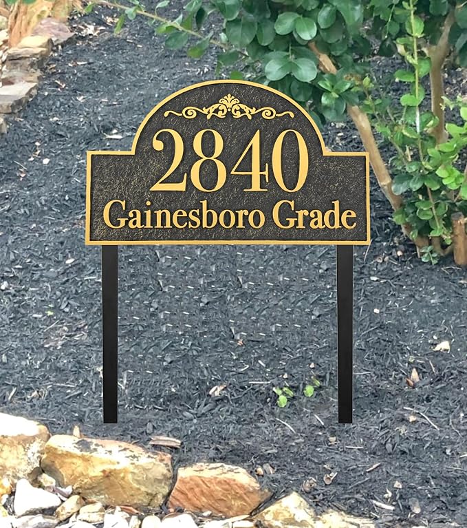 Address Sign Large LAWN MOUNTED - 12'' x 6.4'' Personalized Address Plaque,House Number Sign Plate for Yard,Lawn,Ground,Garden,Drive Way,House Address Numbers for Outside with 2 Metal Stakes