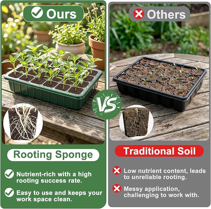 Upgrade Grow Sponges with Tray, 24 Pack Seed Starter Pods & Starter Plugs for Cuttings, Hydroponic Grow Sponges for Seed Starting, Plant Plugs for Herbs Vegetables Flowers, Easy Transplant Rooter Pods