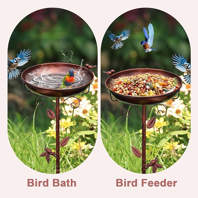 Bird Bath for Outside 38.5 Inch Bronze Freestanding Garden Birdbath | Metal bird bath with floral scroll 5-Pronged Base Deep large bowl for birds drinking & bathing Yard patio landscape decor