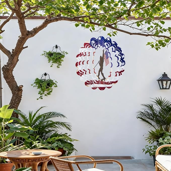 Dad Gifts for Fathers Day,Big Foot Sasquatch Gifts Wind Spinners, 4th of July Decorations Outdoor, American Flag Patriotic Yard Decor, Bigfoot Gifts for Men, Unique Garden Spinner