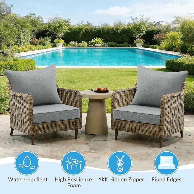 Outdoor Deep Seat & Back Cushion Set (2-Pack), 24 x 24 Inch Water Repellent and Fade Resistant Patio Furniture with Removable Cover for Outside Sofa Couch, Linenweave Gray