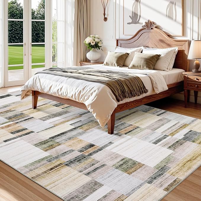 GarveeHome Geometric Area Rug 5x7 Washable Non Slip Bedroom Rug Modern Rugs for Living Room Soft Non Shedding Stain Resistant Low Pile Carpet for Dining Room Office Classroom