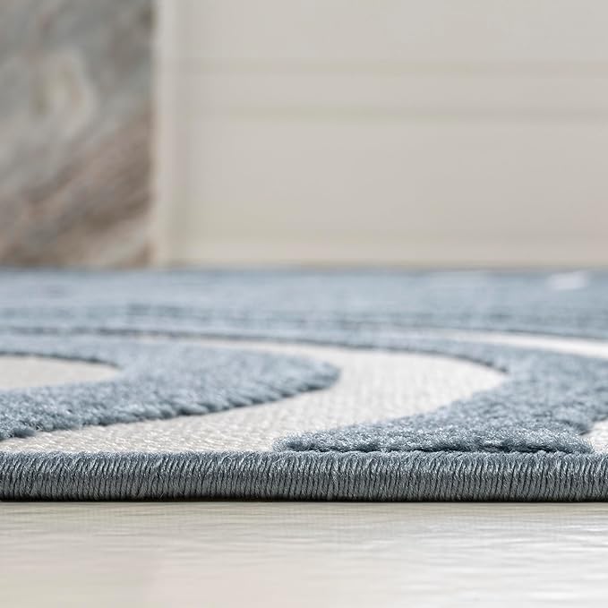 JONATHAN Y Maribo High-Low Abstract Striped Dark Blue/Cream 2x8 Indoor/Outdoor Runner Rug for Patio, Backyard, Living Room, Bedroom, Office, Hose-Washable (SCN103E-28)