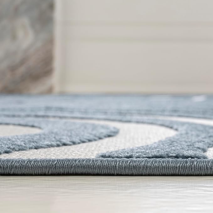 JONATHAN Y Maribo High-Low Abstract Striped Dark Blue/Cream 5x8 Indoor/Outdoor Area Rug for Patio, Backyard, Living Room, Bedroom, Office, Hose-Washable (SCN103E-5)