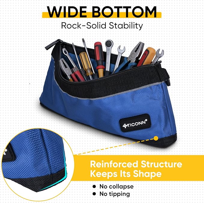 TICONN Tool Pouches with Zipper, 1680D Oxford Small Tool Bags, Waterproof Utility Bag Zipper Pouch for Tool Organizers and Storage (6 Pack Large)
