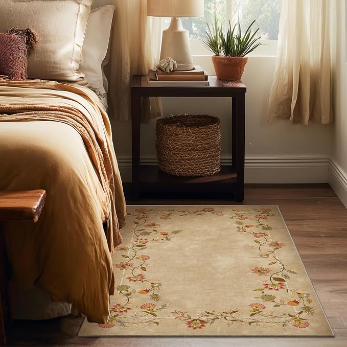 3x5 Small Area Rugs for Entryway: Machine Washable Rugs Stain Resistant Non Slip Low Pile Soft Faux Wool Lightweight Entry Rug for Bedroom Living Room Kitchen Bathroom Laundry Room Home Office Indoor