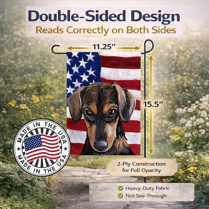 Caroline's Treasures CK6699GF Serbian Hound Dog American Flag Garden Flag Mailbox Flag Decorative Yard Flag Banner Outside Patio Artwork Yard Flower Beds, Garden Size, Multicolor