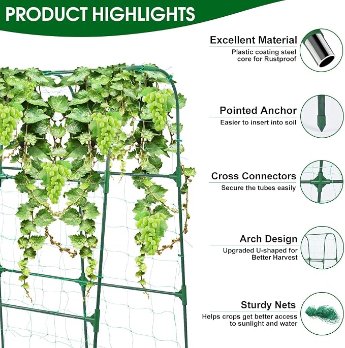 OTOSUNNY Cucumber Trellis, 50x48 inch Garden Arch Trellis for Climbing Plants Outdoor, Rustproof Metal Plant Support Vegetable Vine Tomato Cage Bean Pea Cucumber Trellis for Raised Garden Bed, Green