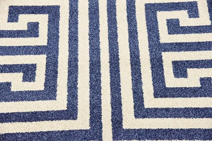 Unique Loom Athens Collection Classic Geometric Modern Border Design Area Rug (2' 7 x 10' 0 Runner, Navy Blue/ Beige)