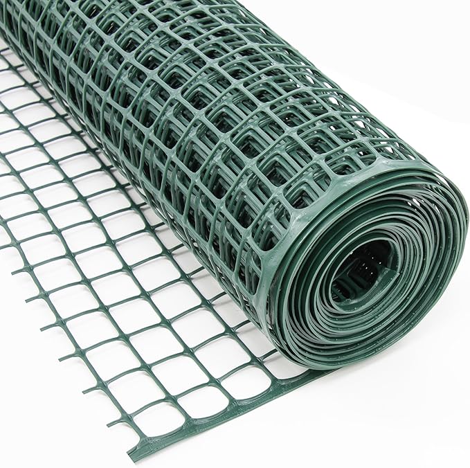 Heavy-Duty Plastic Mesh Netting, Green, 35.4 x 197 in (90cm x 5m), 25mm Grid, Recycled Plastic, Cut-to-Size, Multi-Purpose for Gardening & Fencing
