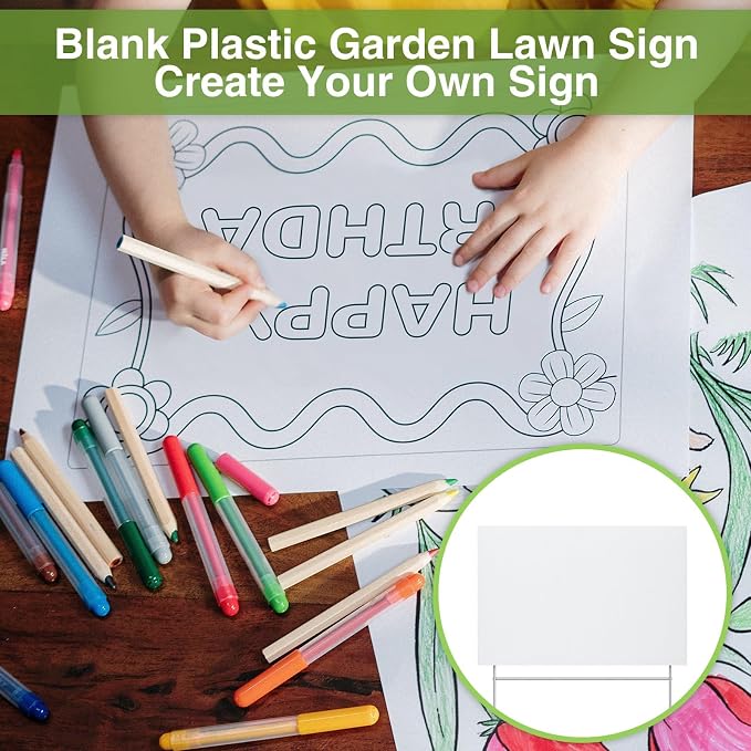 Jetec 2 Pcs Blank Yard Signs with H Stakes 12 x 8 Inches White Corrugated Plastic Lawn DIY Double Sided Outdoor Signs for Garage Guidepost Rent Open House Birthday Party Decorations