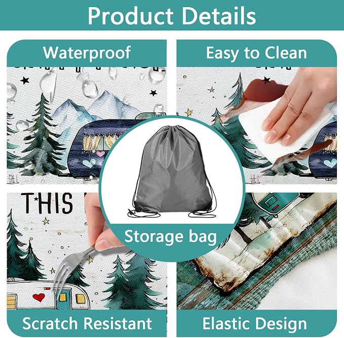 Picnic Table Covers with Bench Covers Camping Tablecloth Fitted Picnic Table Cover with Elastic Windproof Waterproof, Camping Accessories Outdoor, 60In 3PCS