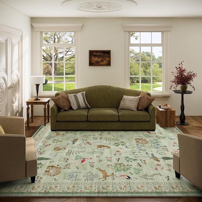 5x7 Area Rugs for Living Room: Washable Rug for Bedroom Vintage Rugs Stain Resistant Non Slip Low Pile Soft Lightweight Indoor Carpet for Kitchen Dining Room Nursery Kids Room Farmhouse