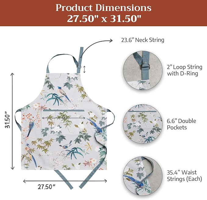 Maison d' Hermine Aprons for women with Pocket 100% Cotton (27.50"x31.50") | Adjustable Neck Strap & long ties Apron Men Chef Wedding Cooking Gardening Server Maid