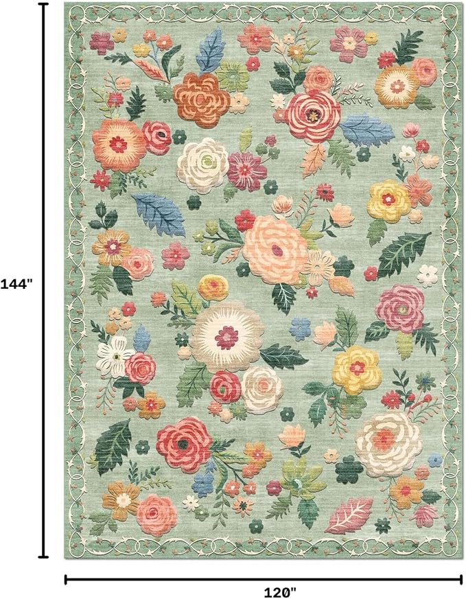 10x12 Area Rugs for Living Room: Large Washable Rug Lightweight Non Slip Low Pile Soft Faux Wool Non Shedding Distressed Vintage Floral Carpet Rugs for Bedroom Dining Room Kids Playroom Nursery Office