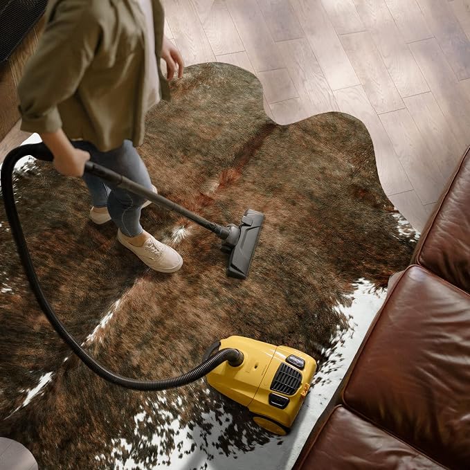 AROGAN Faux Cowhide Rug, Cow Print Animal Area Rug, 5.2x6.2 Ft Saddle Brown | Premium Cow Hide Carpet, Western Rug for Bedroom Living Room Decor, Durable Faux Cow Skin Cowhide Area Rug