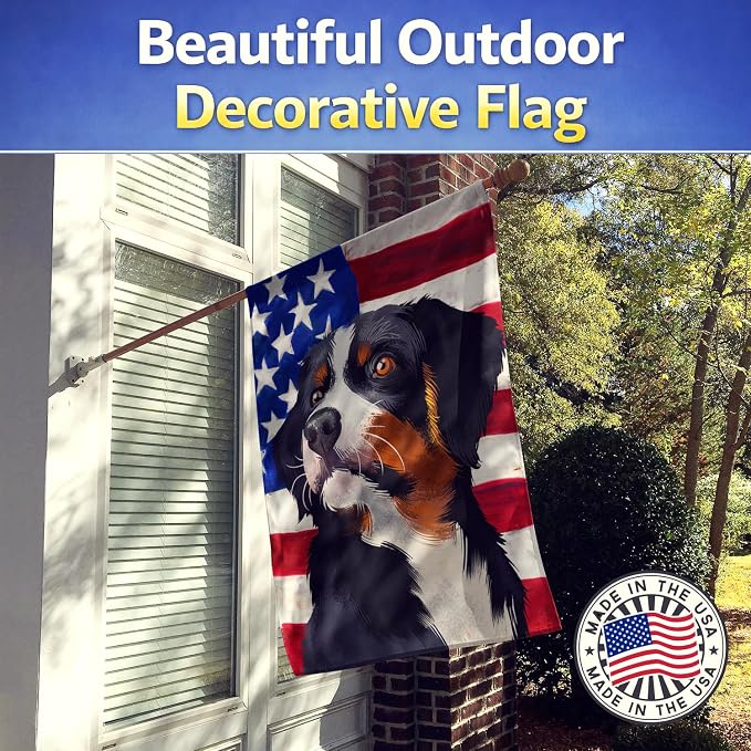 Caroline's Treasures CK6405CHF Appenzeller Sennenhund American Flag House Flag Large Porch Sleeve Pole Decorative Outside Yard Banner Artwork Wall Hanging, Polyester, House Size, Multicolor