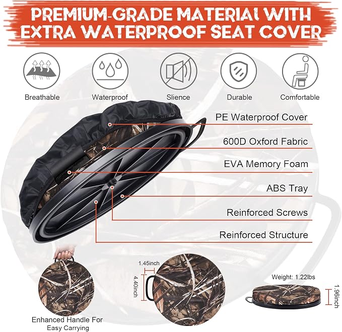 WarBull 5 Gallon Bucket Seat, 360-Degree Swivel Seat Foam Cushion Bucket Seat Lid with Waterproof Cover for Dove Duck Hunting, Fishing, Baseball, Gardening and Camping