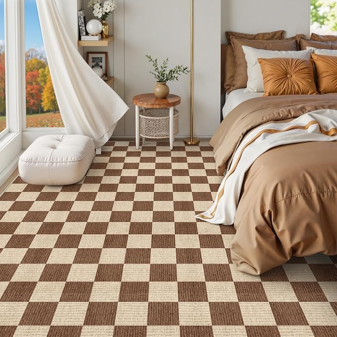 LIVEBOX 8x10 Area Rugs for Living Room, Checkered Non-Slip Washable Rugs, Farmhouse Neutral Classic Geometric Pattern Large Boys Area Rug for Bedroom, Carpet for Dining Room Office(Dark Brown,8'x10')