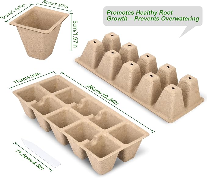 Seed Starter Trays, Biodegradable Peat Pots Planting Trays for Seedlings, Germination Trays for Vegetables, Flowers, Herbs, Indoor Outdoor Gardening (30 Packs,300 Cells)