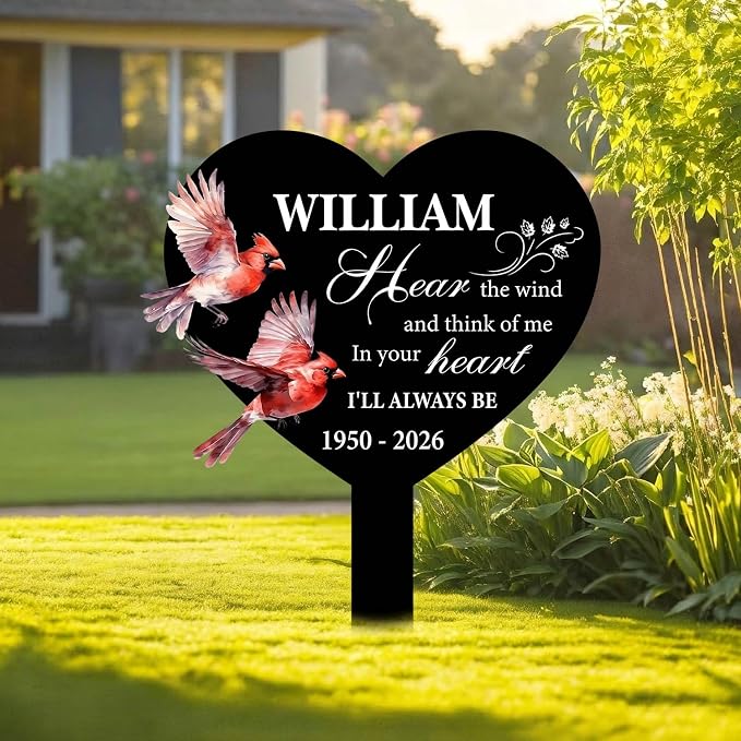 Personalized Cardinal Garden Sign with Stakes, Custom Name Sign, Yard Metal Decor Outdoor, Memorial Gift for Mom, Garden Plaque Sympathy Gifts, loss loved Ones Cardinal Sign