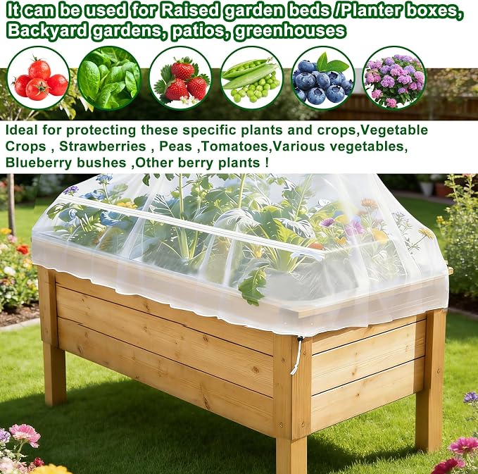 1 Pack Garden Netting for Raised Beds, Fine Mesh Bird Netting Barrier Screen with Zipper Drawstring Garden Bed Plant Cover for Protect Vegetable Fruits Crop from Animals Pest Insect, 8.2×4.3×2Ft