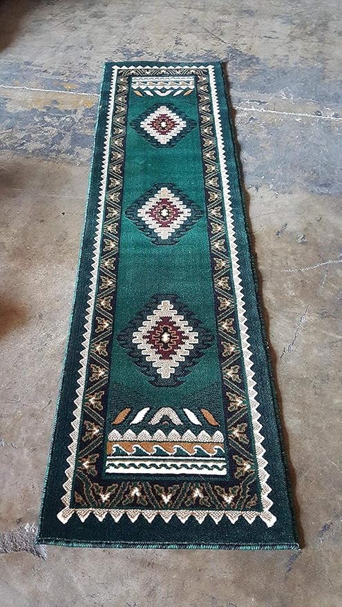 YHSF South West Native American Area Tribal Rug - Hunter Green, 2' x 7' | Easy-Clean, Soft & Durable Tribal Rug for Living Room, Bedroom, Kitchen & More - Stain-Proof Runner for Home Decor