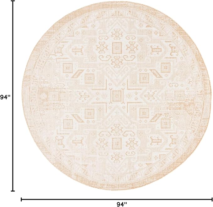 Unique Loom Outdoor Aztec Collection Area Rug - Coba (7' 10" Round, Natural/ Ivory)