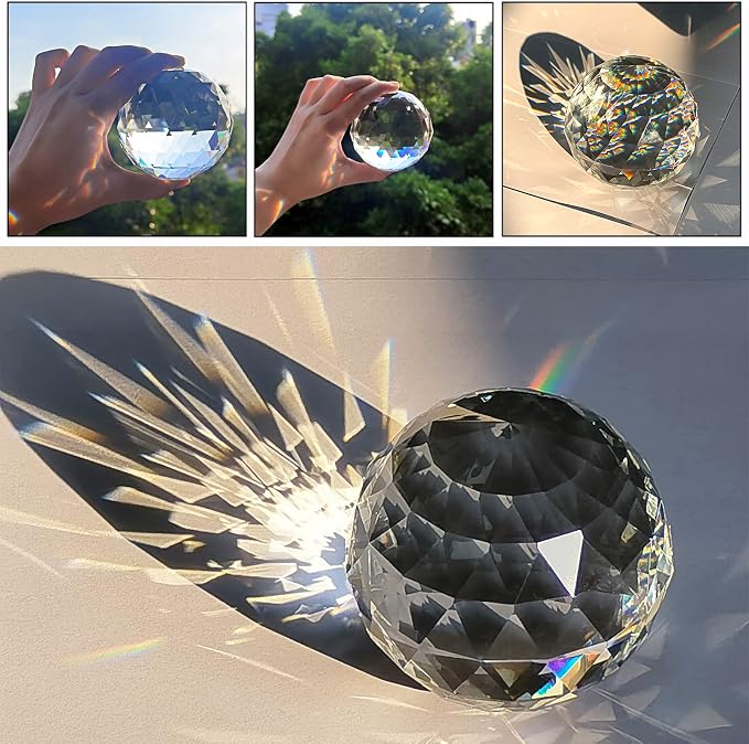 OwnMy 80MM Clear Crystal Suncatcher Ball Sparkle Crystal Suncatcher Prism | Glass Rainbow Makers Sphere, Faceted Glass Globe Sphere Paperweight, Window Sun Catcher Gazing Ball for Garden Home Decors