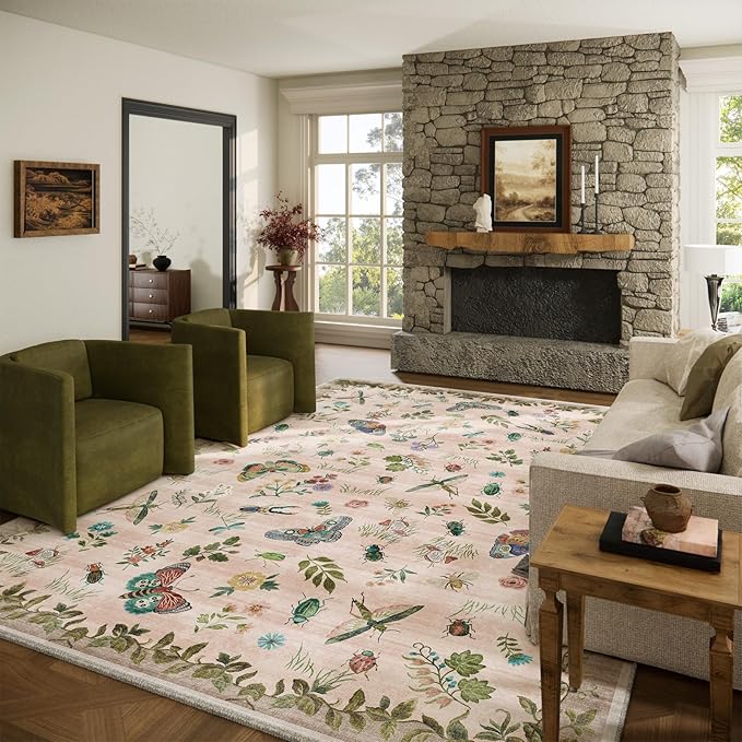 10x14 Area Rugs for Living Room: Washable Rug Non Slip Stain Resistant Low Pile Faux Wool Ultra Soft Lightweight Indoor Large Rugs for Dining Room Bedroom Nursery Under Table Rug Farmhouse Home Office
