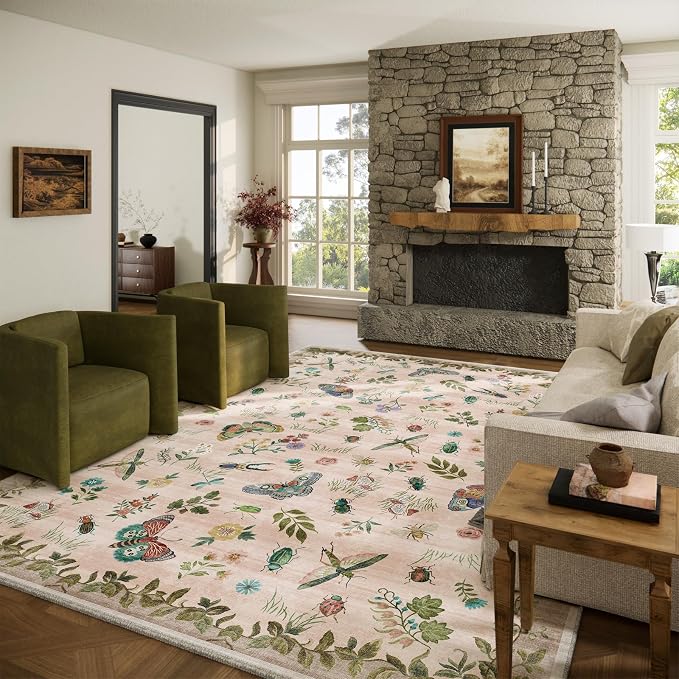 Machine Washable Rugs for Living Room: 8x10 Area Rugs Stain Resistant Non Slip Low Pile Soft Lightweight Carpet Rugs for Bedroom Kitchen Dining Room Nursery Kids Room Farmhouse