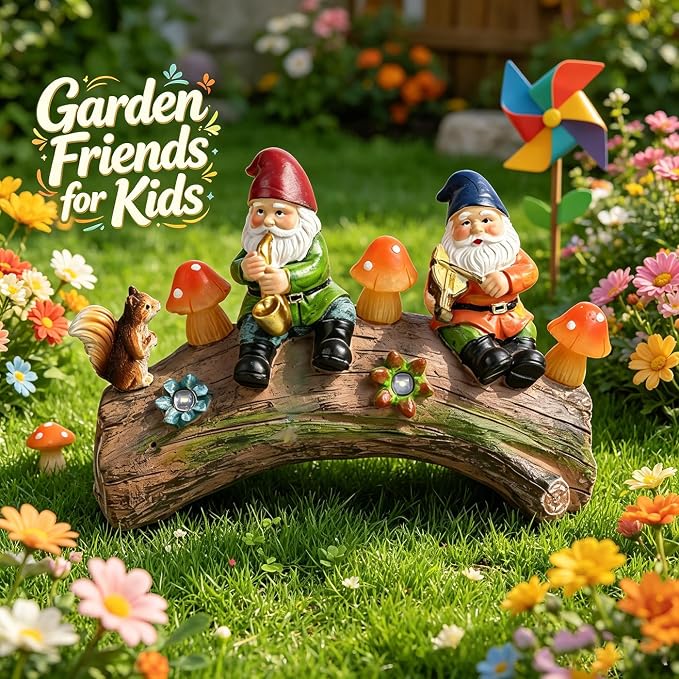 Solar Garden Gnome Statue - Whimsical Solar-Powered Lawn Ornament for Outdoor Decor, Waterproof Yard Art with Warm LED Mushroom Lights, for Homeowners & Garden Enthusiasts
