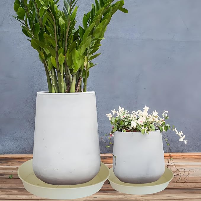 2 Pack of 20 21 inch Plant Saucer Round, Deep Plant Saucers for Pots, Heavy Duty Plastic Plant Drip Tray for Indoors Outdoor, Bird Bath Bowls, Plant Trays for Planter 19-22" (21 inch, Beige)