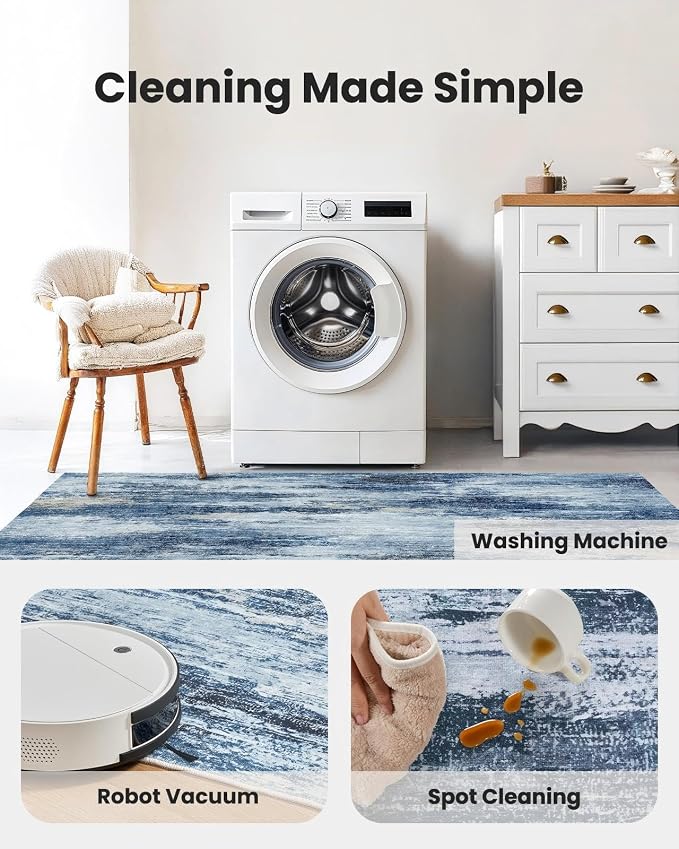 AMADA HOMEFURNISHING 5x7 Area Rugs for Living Room, Modern Abstract Washable Rug Neutral Soft with Non-Slip Backing & Low Pile Kids Rug for Resistant, Bedroom, Nursery Home Office, Blue