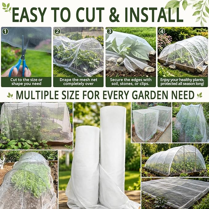 10Ft x 20Ft Garden Netting, Fine Mesh Insect Netting for Plant Protection, Mosquito Bug Bird Barrier Mesh Cover for Vegetables Fruits Flowers Raised Beds